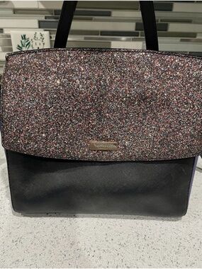 Kate Spade Black Shoulder Bag with Multicolor Glitter Flap